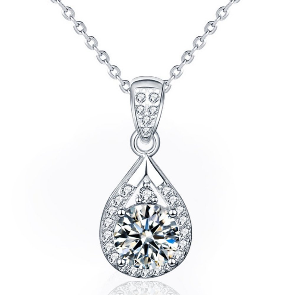 Certified 1ct. t.w. Moissanite Diamond Waterdrop Necklace NEW